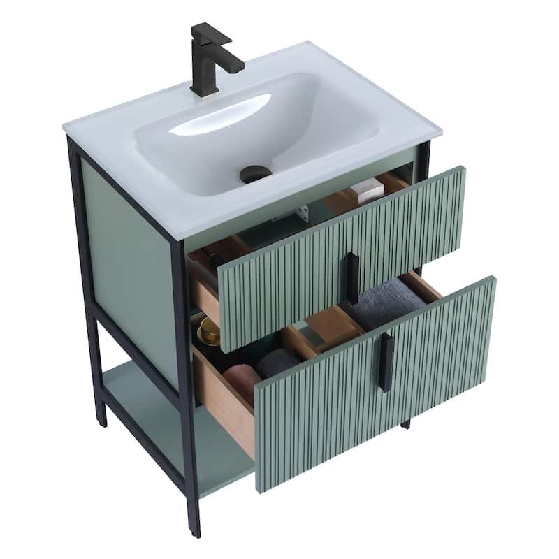 Fine Fixtures Serenity Modern Bathroom Vanity with White Glass Top