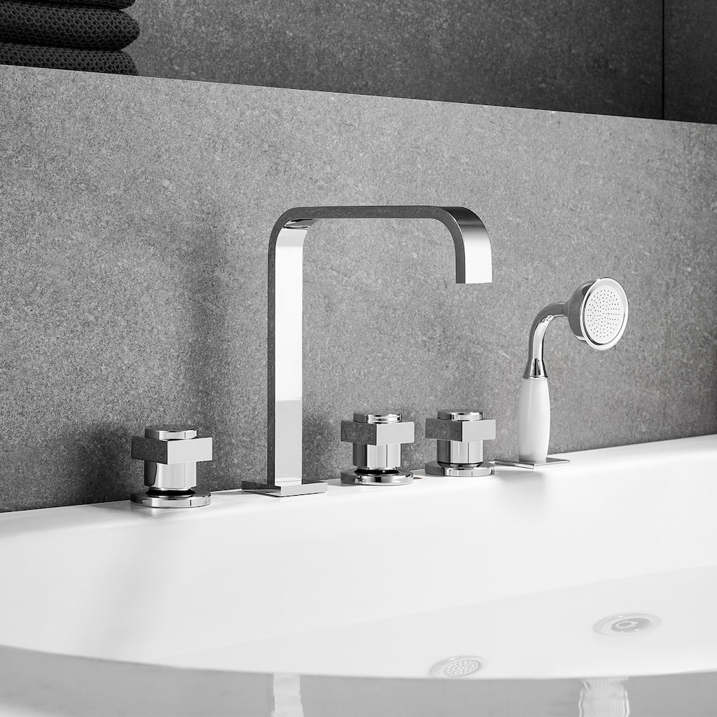 Altair Vikran Triple Handle Deck-Mount Roman Tub Faucet Trim with Handshower