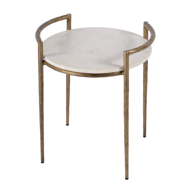 Madlyn 19 in. W Round Marble and Iron Side Table - White