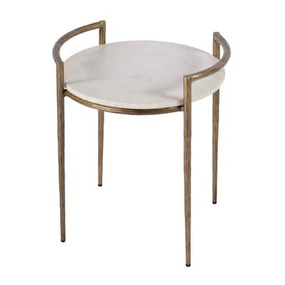 Madlyn 19 in. W Round Marble and Iron Side Table