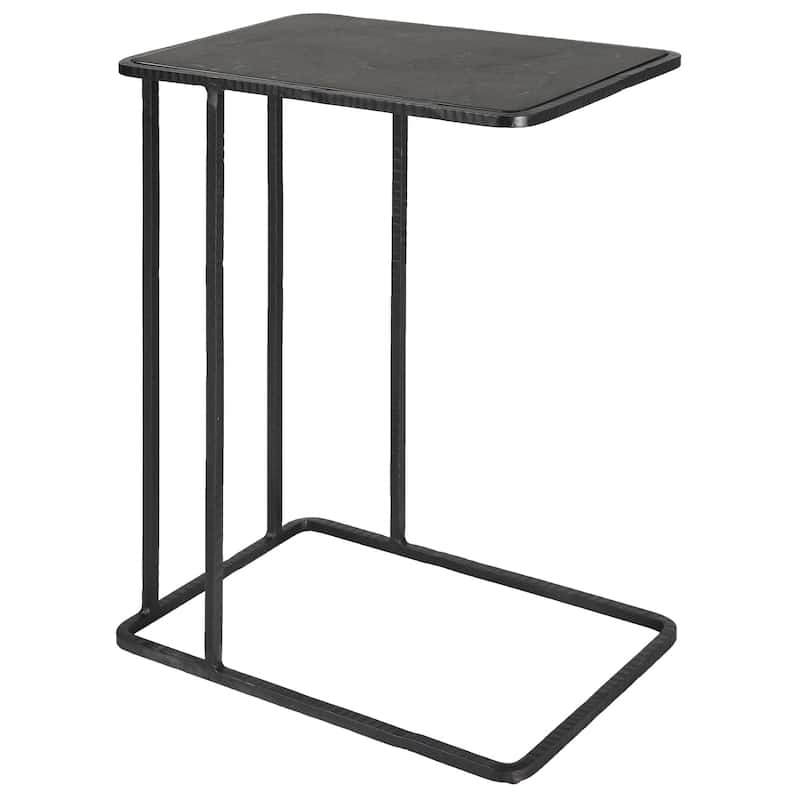 Pull Up Side Accent End Table with Bluestone Top - 24" - Black
