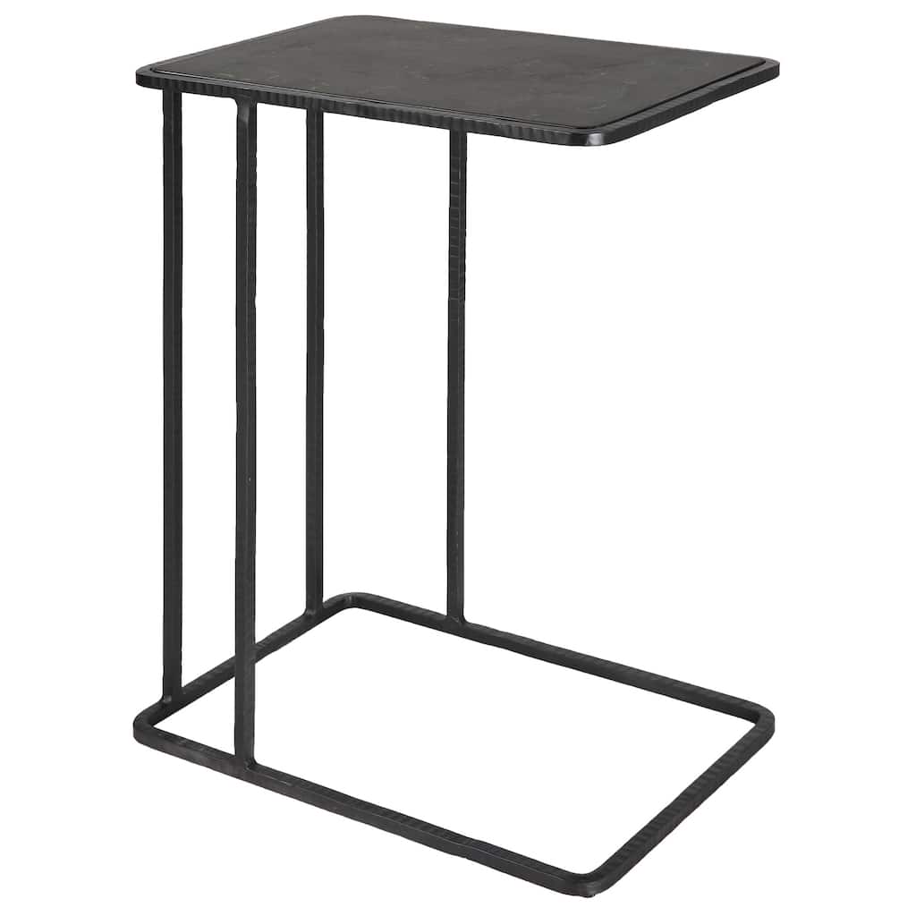 Pull Up Side Accent End Table with Bluestone Top - 24" - Black