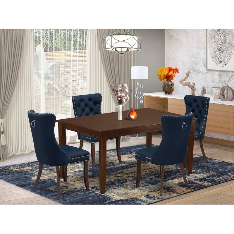 5-Piece Mahogany Finish Solid Wood Top-Rectangular Dining Room Set-Seats 4