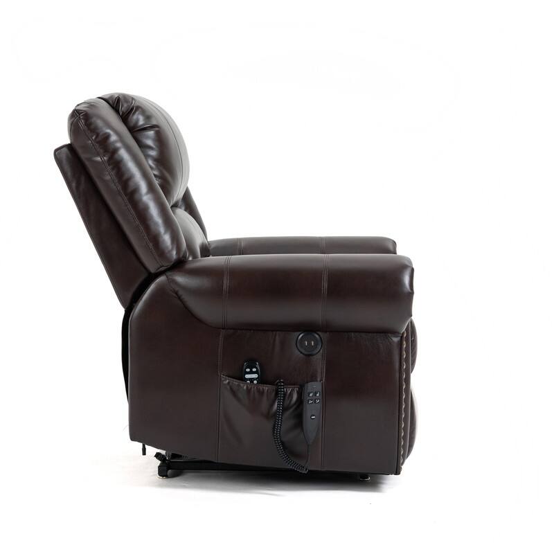 Upholstered Leather Power Lift Recliner with Massage, Heating Functions, USB Ports-Up to 350 LBS Capacity