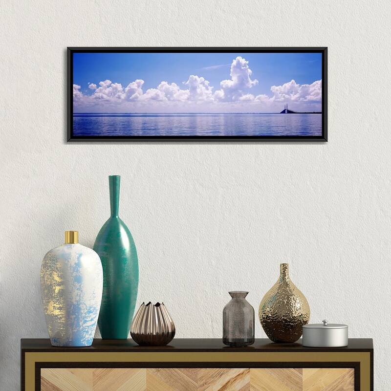iCanvas "Seascape with a suspension bridge in the background, Sunshine Skyway Bridge" by Panoramic Images Framed Canvas Print