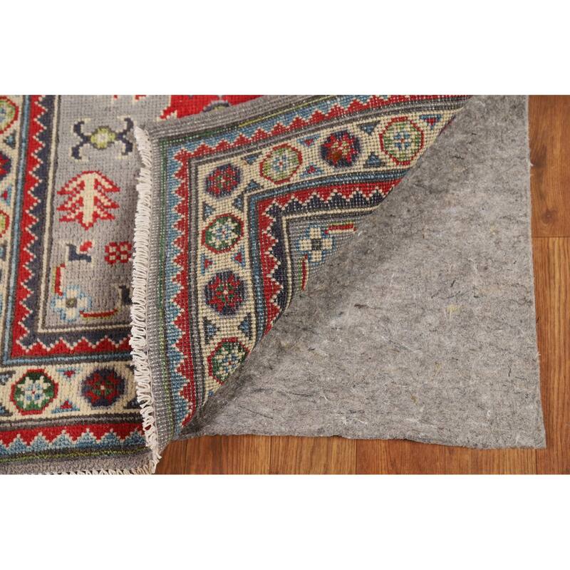 Geometric Kazak Oriental Accent Rug Grey Hand-Knotted Wool Carpet - 2'0" x 3'0"