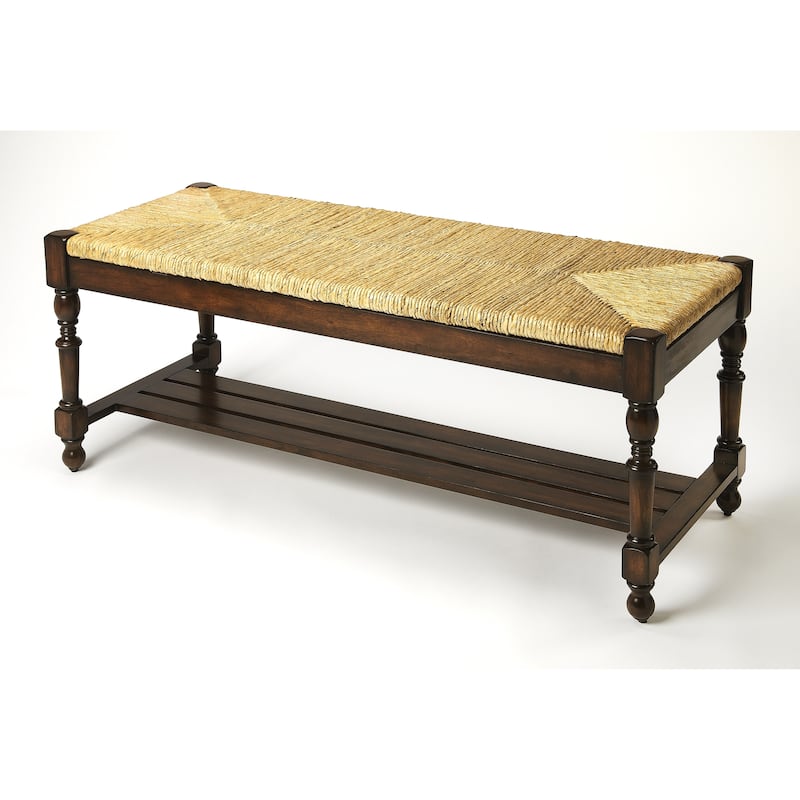 Butler Heritage Wood Bench with Woven Rope Seat - Brown