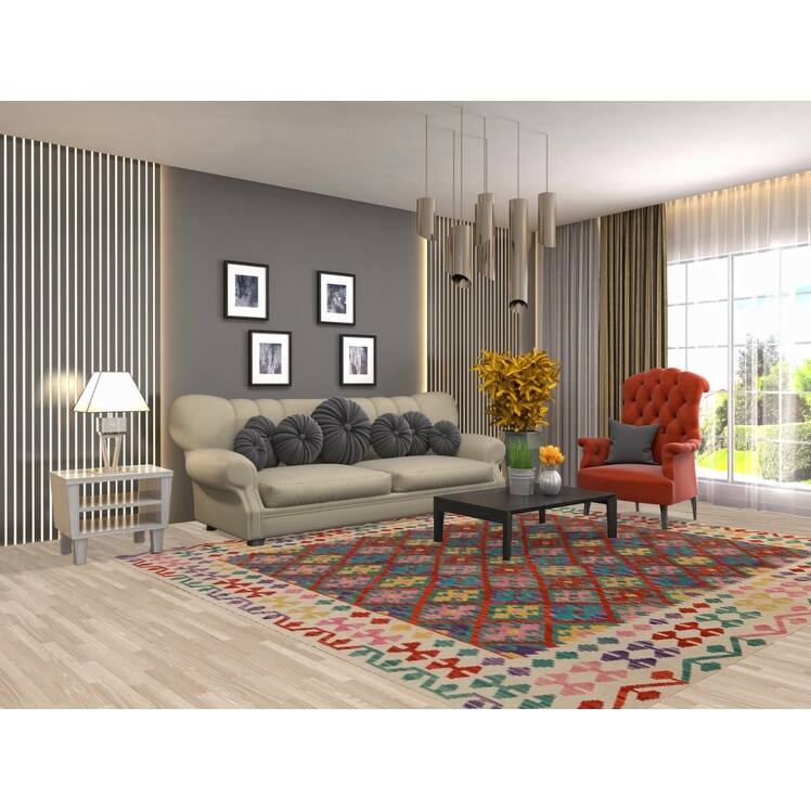 Kilim Oriental Area Rug Flatweave Bedroom Wool Carpet - 8'3"x 9'8"