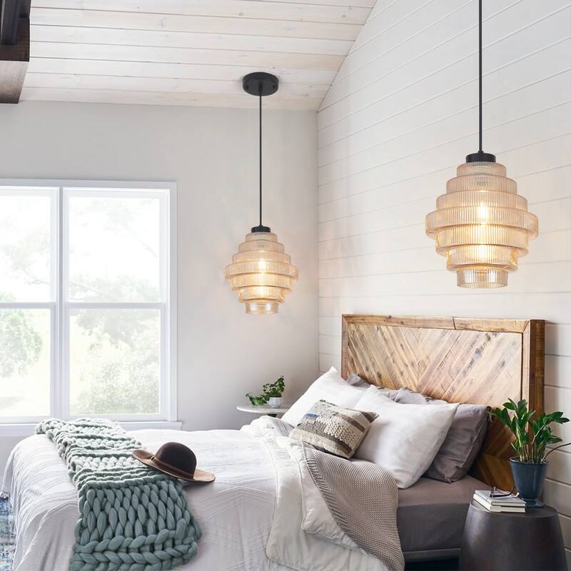 1-Light Classic Pendant Light with Glass Shade, Semi Flush Mount Chandelier for Dining Room Living Room Bedroom Kitchen