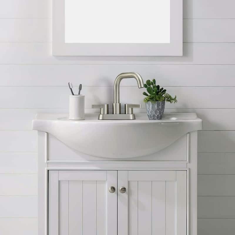 4 Inch Centerset Stainless Steel Bathroom Sink Faucet Brushed Nickel Bathroom Faucet with 2 Handle Vanity Tap with Pop Up Drain
