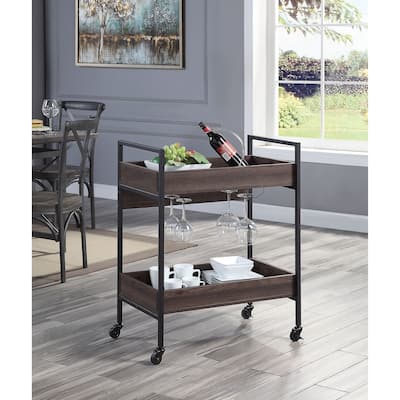 Metal & Wood Serving Cart, Walnut & Black Finish