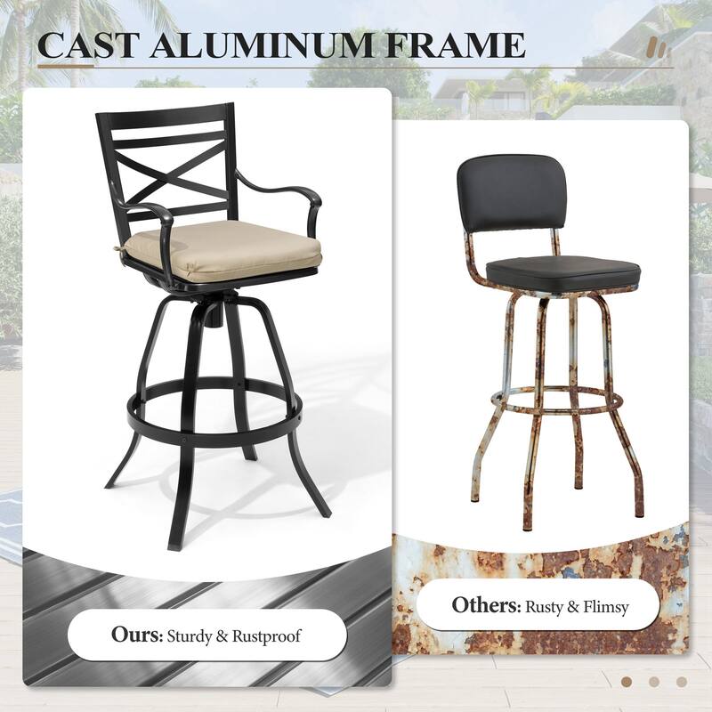 Outdoor Patio Swivel Bar Stool Aluminum Bar Chair with Sunbrella Cushion