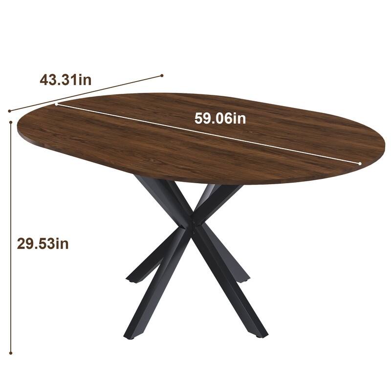42" to 58" Extendable Round Dining Table, Modern Wood Veneer Top & Carbon Steel X-Base