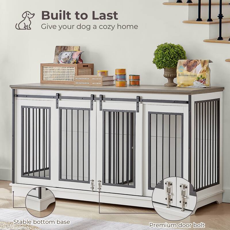 Sapphome Dog Crate Furniture Large Breed TV Stand with 2 Sliding Doors,Grey