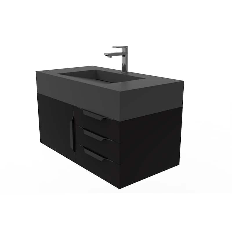 Nile 36" Wall Mounted Bathroom Vanity Set w/ Black Top