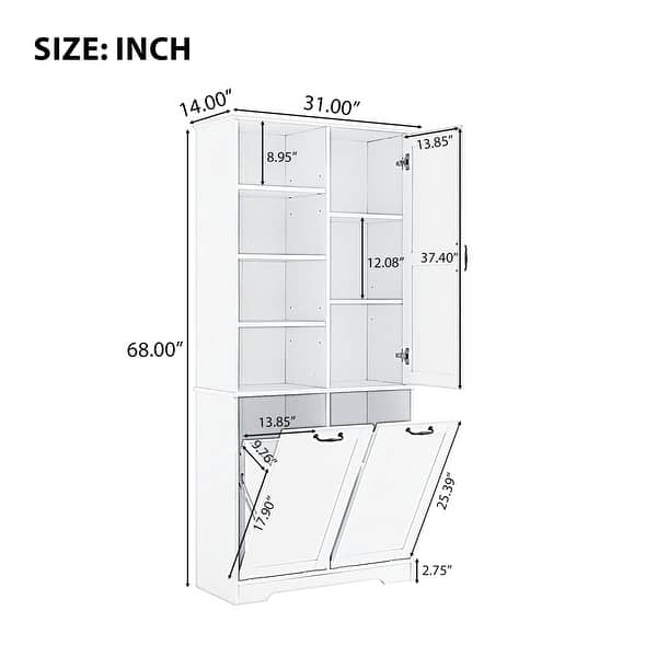 GDFStudio - Elijah Tall Bathroom Cabinet with Tilt-Out Laundry Hampers and Adjustable Shelves