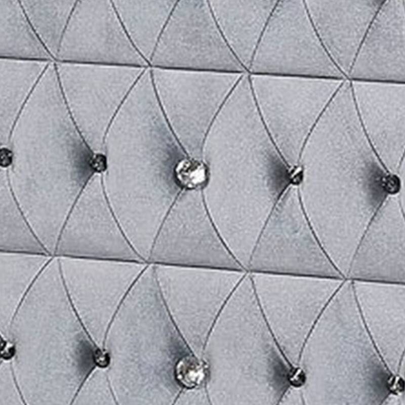 Rea Tall Dresser Chest, 5 Drawers with Crystal Knobs, Gray Velvet Upholstery