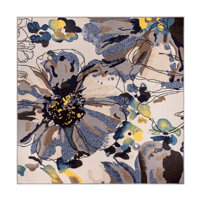 World Rug Gallery Modern Bright Flowers Non-Slip Area Rug Multi - 6'6" x 6'6" Sq - Cream