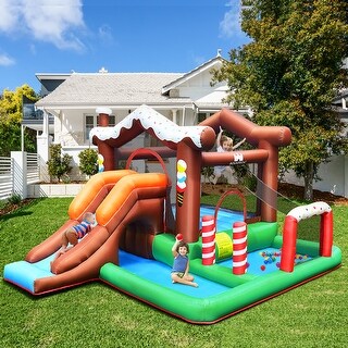 Kids Inflatable Bounce House Jumping Castle Slide Climber Bouncer with 550W Blower - Multi - 153.5''x 120''x 86.5''(L x W x H)
