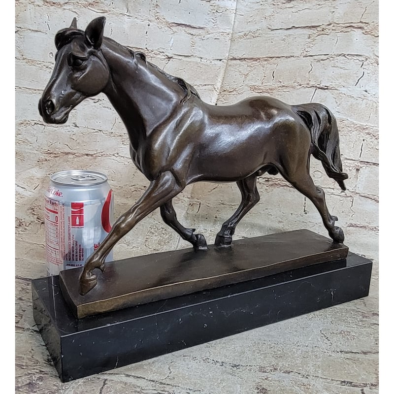 Signed Prosper Lecourtier Racing Imitative Horse Stallion Hot Cast Sculpture Marble Base