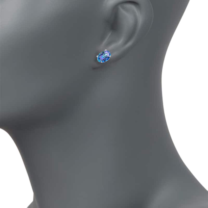 Sterling Silver 8x6 Oval Genuine Gemstone Stud Earrings