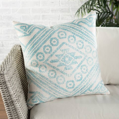 Nikki Chu Malae Indoor/ Outdoor Tribal Turquoise/ Cream Throw Pillow