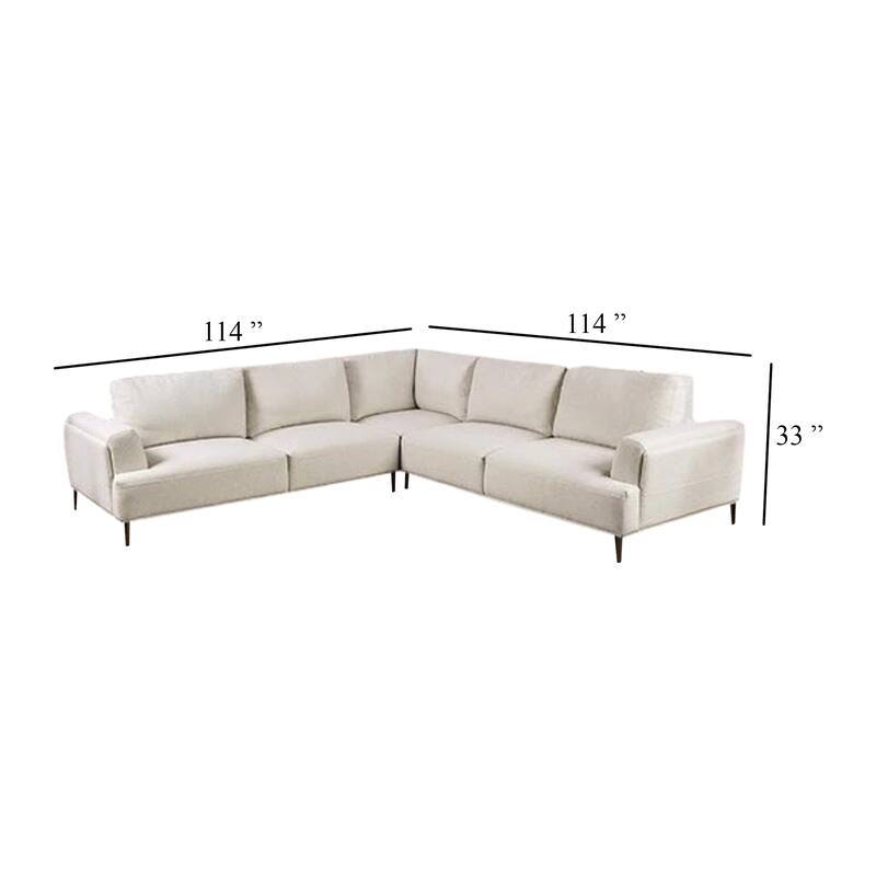Batty L Sectional Sofa Set, Beige Chenille, 114 Inch, Adjustable Back