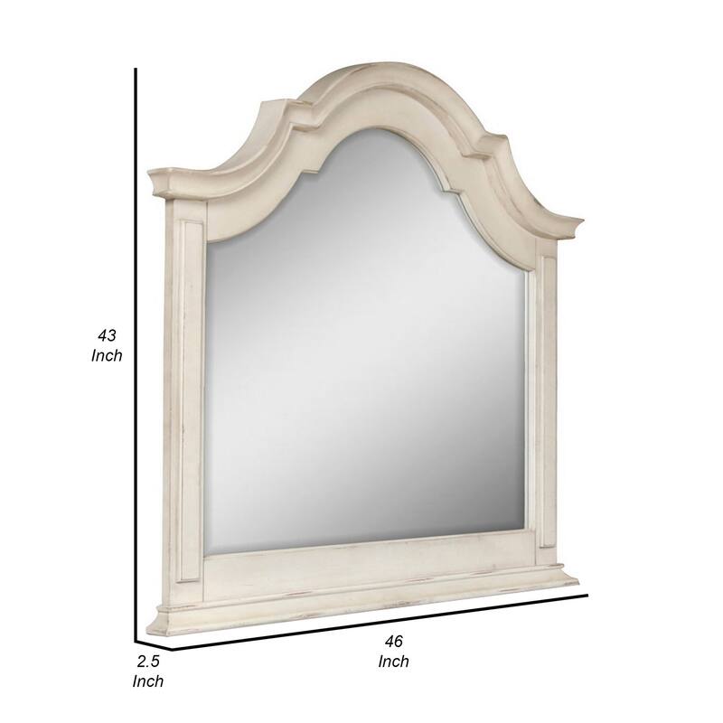 Maia 43 x 46 Dresser Mirror with Curved Top, Poplar and Oak, Antique White