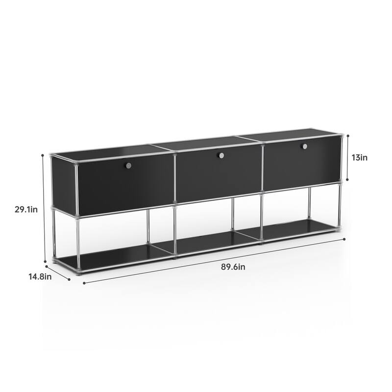 Modern Storage Cabinet Metal Organizer for Living Room and Home Office - Black 2 layer 3 door