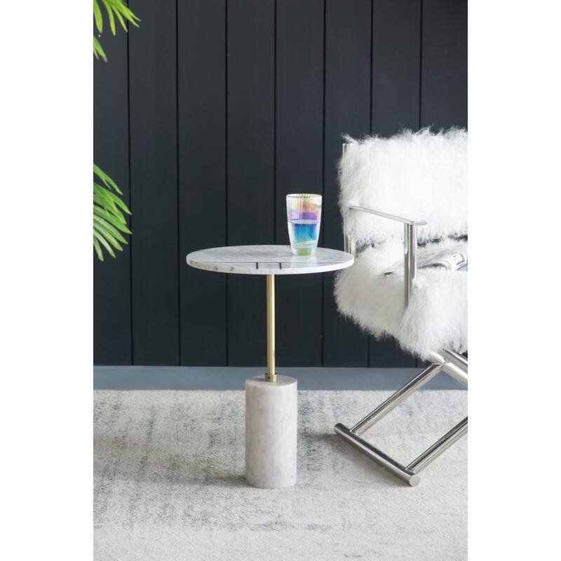 Round Table with Marble Base - 22" - White and Brass Finish