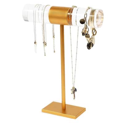 Clear and Orange Acrylic T-Bar Jewelry Display Stand, Bracelet and Necklace Holder (8 x 11 In)