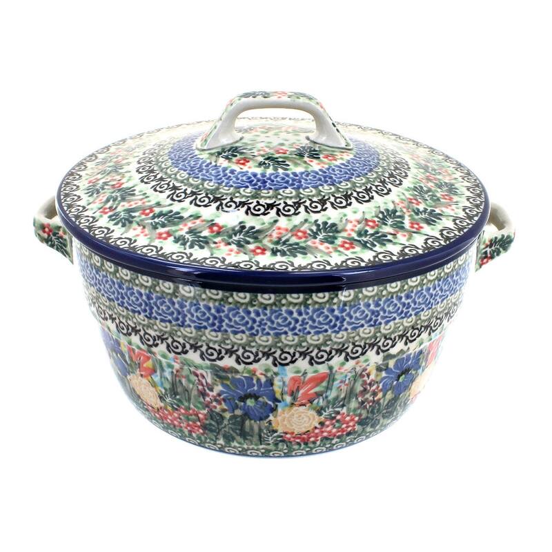 Blue Rose Polish Pottery 278 Ceramika Artystyczna Covered Round Baker - Summer Blooms