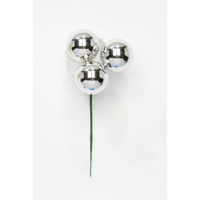 40mm Plastic Ball Pick x 3, Silver, Set of 12 - 9"