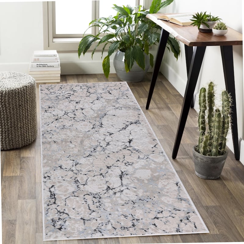 Ilios Collection Textured Abstract Rug - 2'8 x 7'11 - Blue and Grey