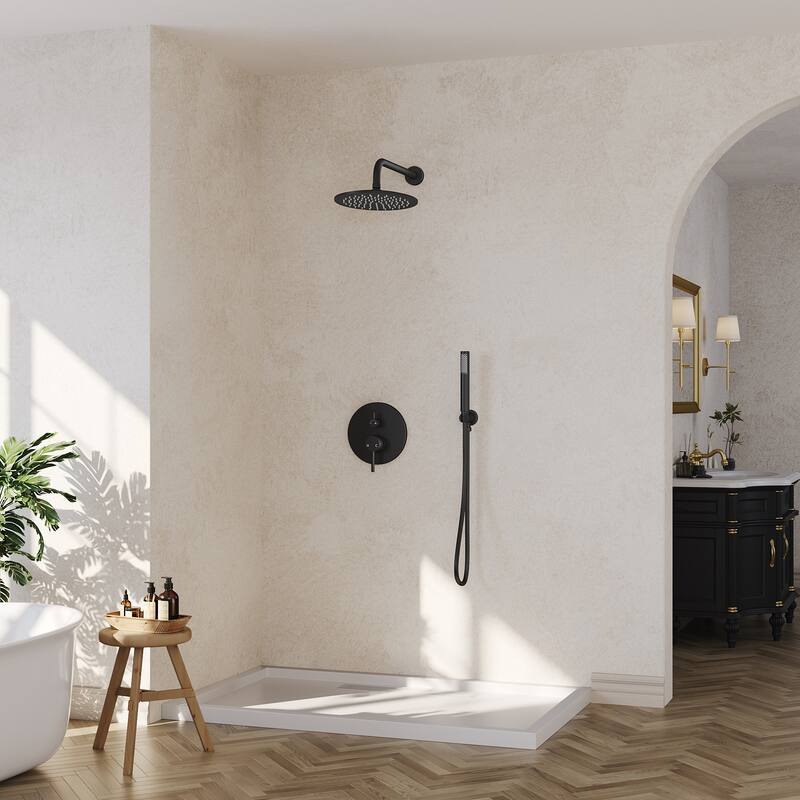 Pressure Balance Shower System with 10" Rainfall Shower Faucet and Handheld Shower Spray