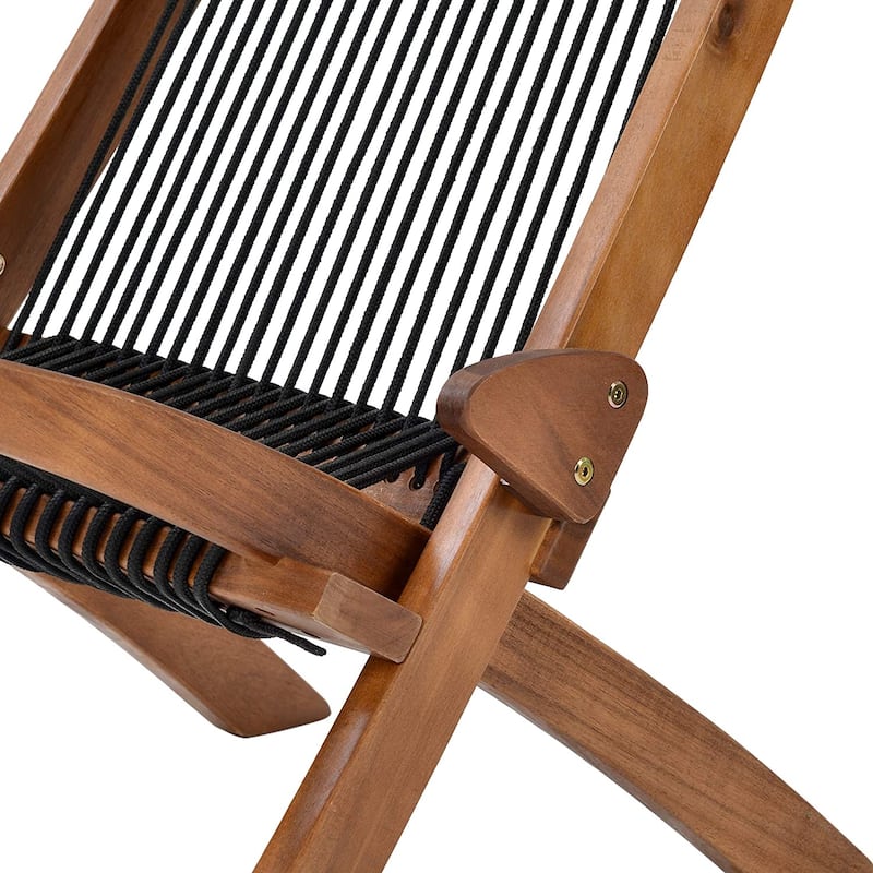 Folding Roping Solid Wood Outdoor Chair, Modern Low Profile Lounge Chair for Patio, Backyard, Deck, Porch, Poolside Garden, Lawn