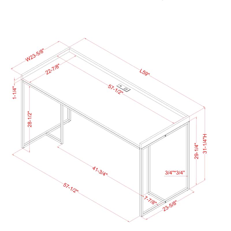 Magnus Industrial 59-inch Metal Computer Desk with USBs by Furniture of America