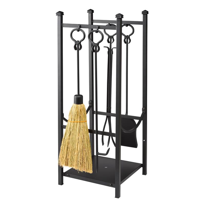 Wood Rack With Fireplace Tools - Black
