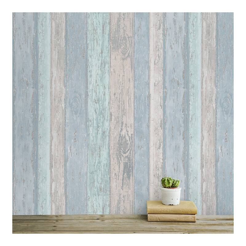 Cannon Blue Distressed Wood Wallpaper - 20.5 x 396 x 0.025