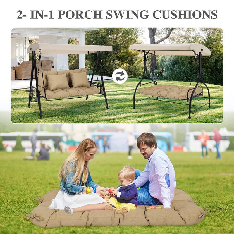 Aoodor 59" Tufted Porch Swing Cushions, Outdoor Swing Replacement Cushion 2-3 Seater with Backrest and 2 Pillows