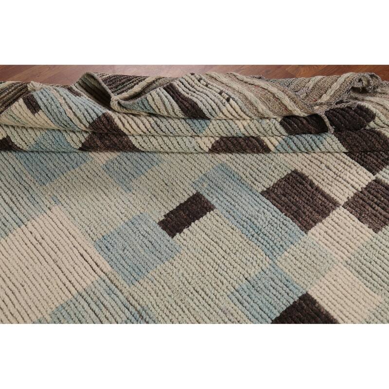 All-Over Abstract Moroccan Modern Area Rug Hand-Knotted Wool Carpet - 9'0"x 12'6"