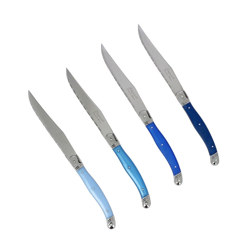 French Home Set of 4 Laguiole Steak Knives, Shades of Blue