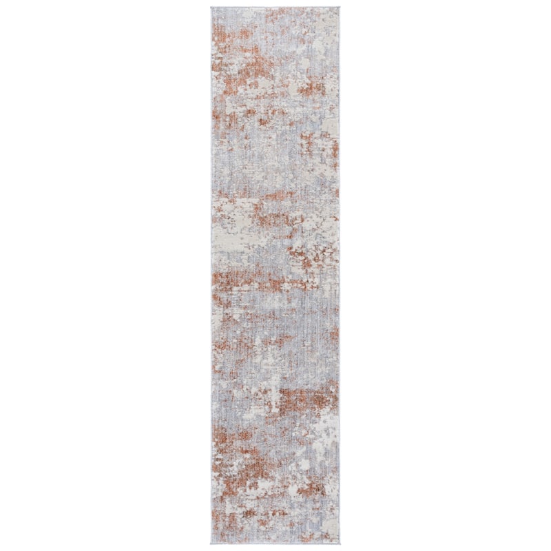 SAFAVIEH Scarlett Hemkea Transitional Rug - 2' x 8' Runner - Light Grey/Ivory Rust