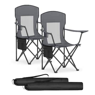 Set of 2 Foldable Camping Chairs with Mesh Back and Cup Holder Include Carry Bag for Outdoor Use - 20.3"D x 34"W x 38.2"H