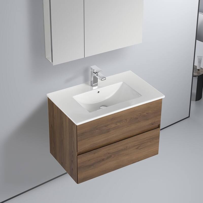 Blossom 30 Inch All Wood Wall Mounted Floating Bathroom Vanity with Sink