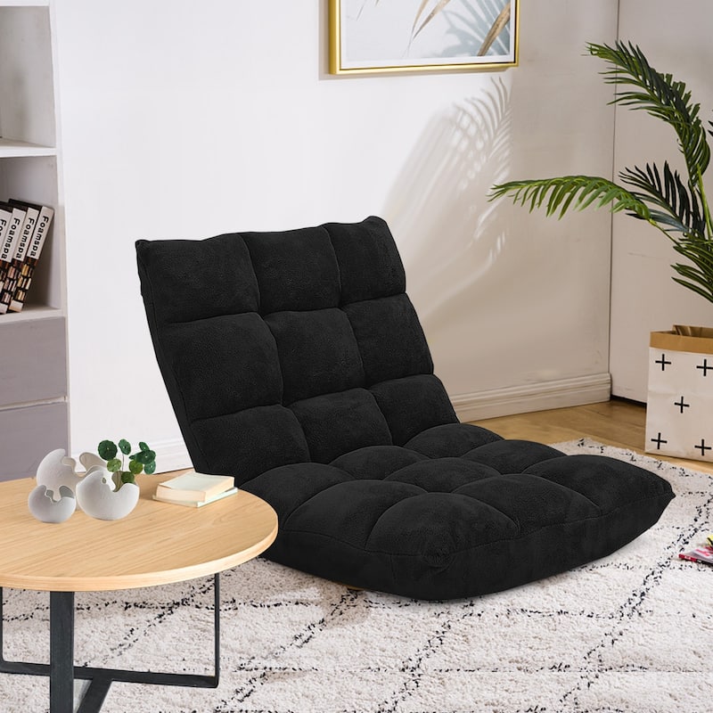 Coral Velvet Adjustable Floor Chair with 14-Position Backrest and Folding Design - 41.5" x 22.5" x 6" (L x W x H)