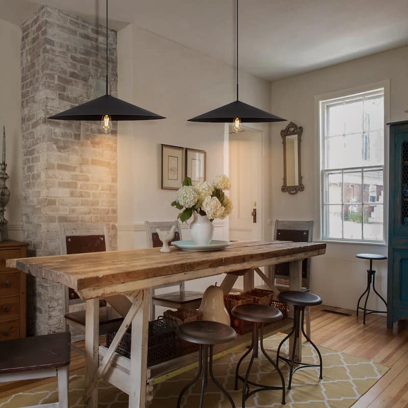 Farmhouse Single Rustic Pendant Light Black Kitchen Island Light - W25.6"