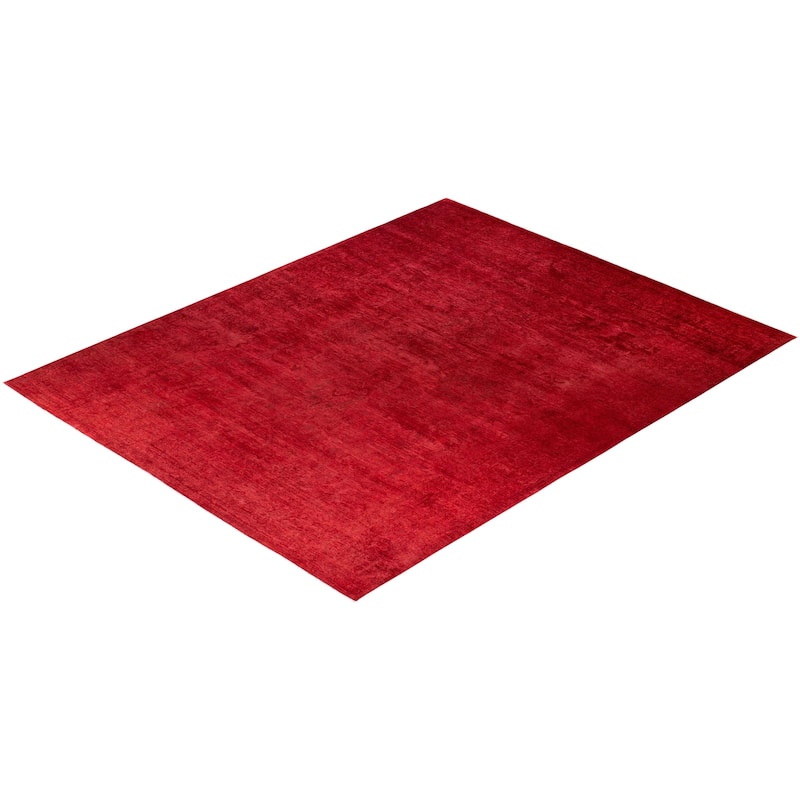 Overton Hand Knotted Wool Vintage Inspired Modern Contemporary Overdyed Red Area Rug - 11' 10" x 14' 9"