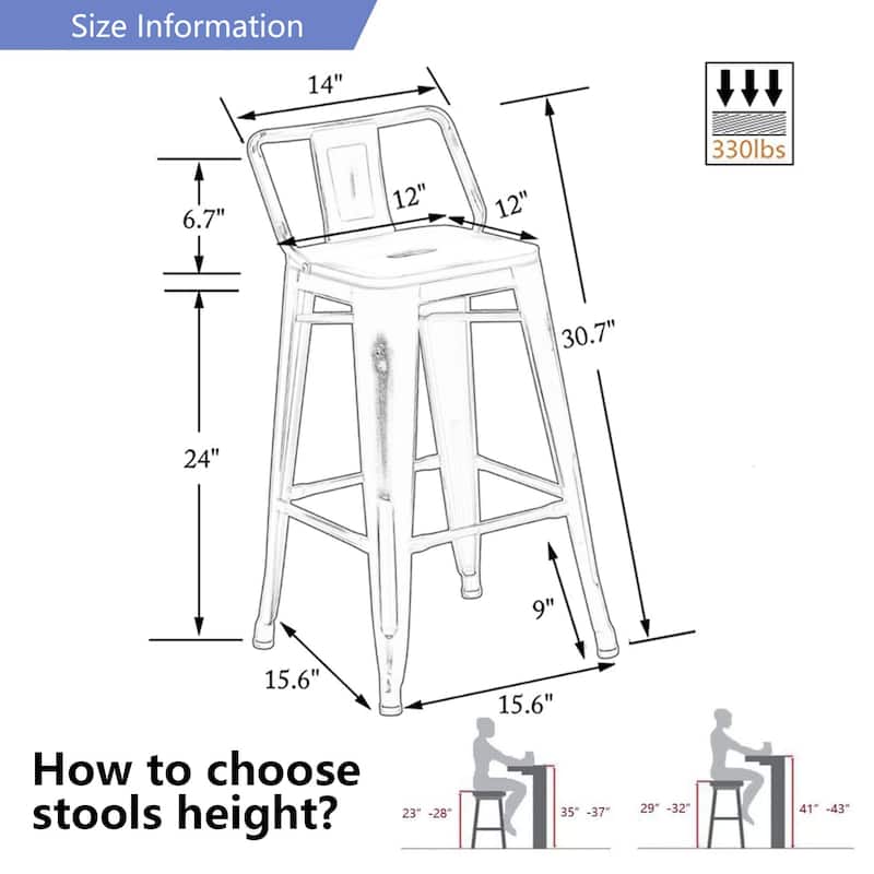 Industrial bar stools Set of 4,Metal Bar Stools - Short/Counter Height/Bar Height