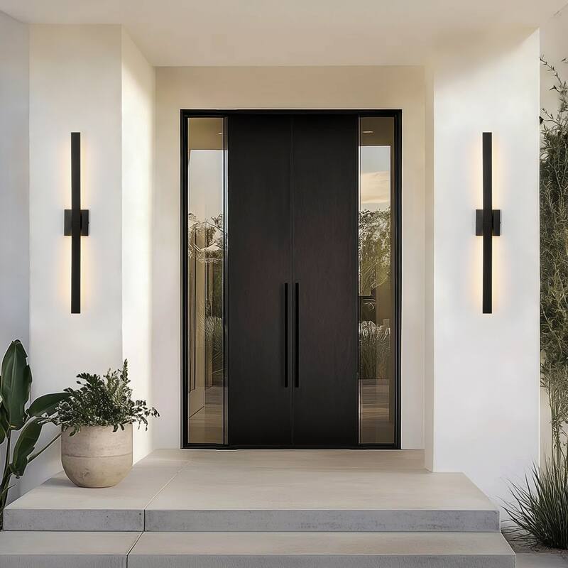 31.5" Modern Black Outdoor Wall Light - 12W 3000K Warm Light, IP44 Waterproof Linear Fixture for Patio & Porch,
